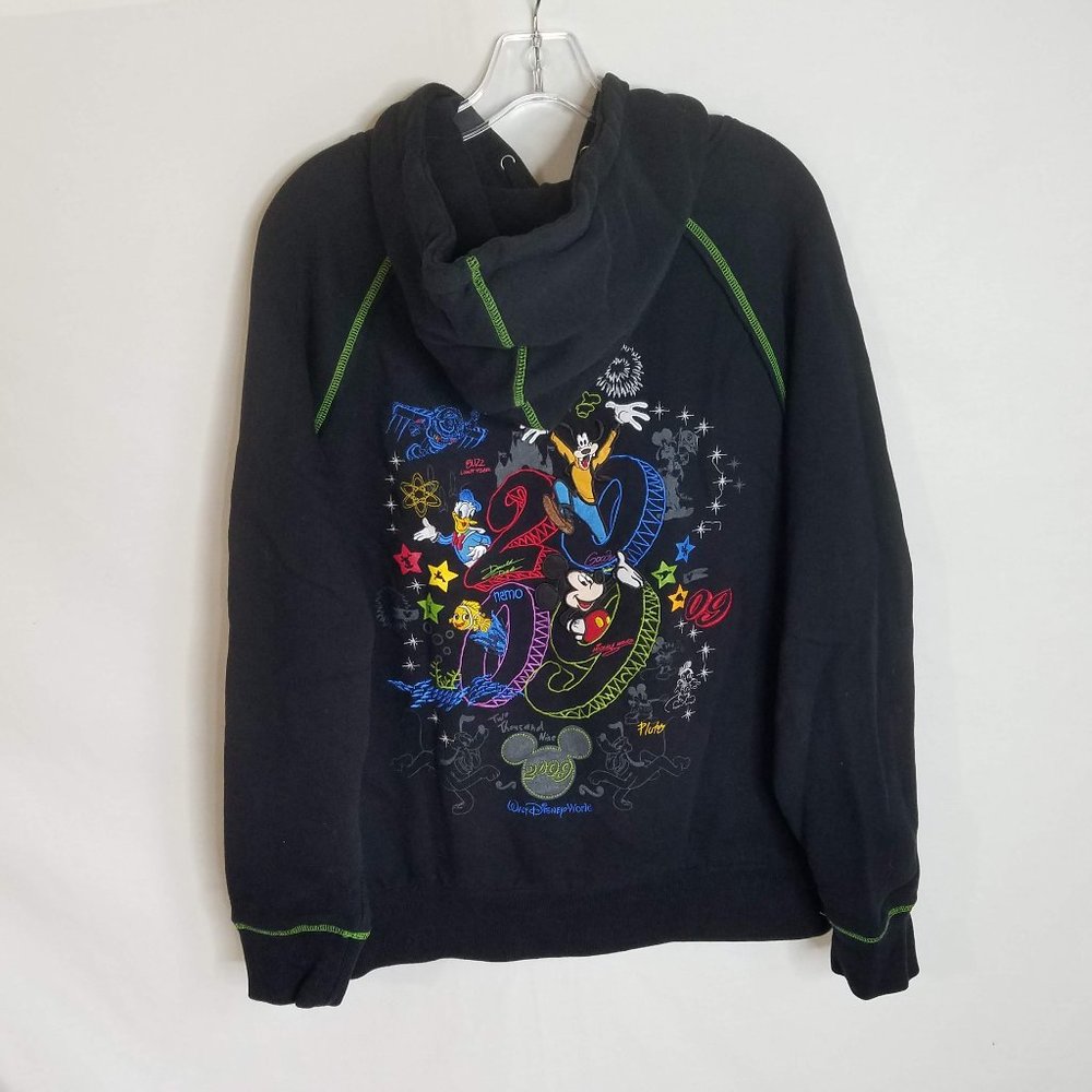 Disney World 2009‎ Black Pullover Hoodie Sweater Mickey Goofy Nemo Donald Large